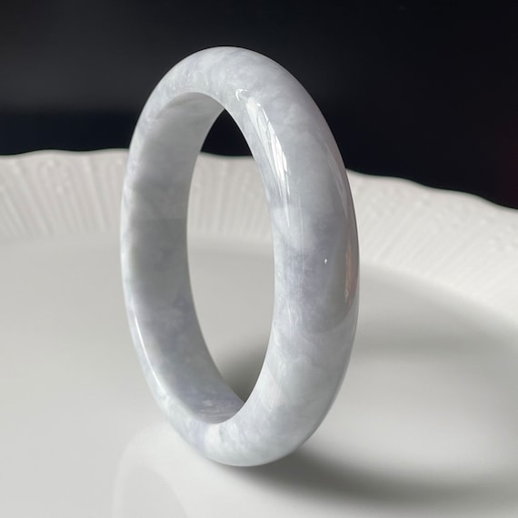 Lavender Jade Bangle 59mm- Yam Color with Floating White Cotton Genuine Natural Jadeite Bangle