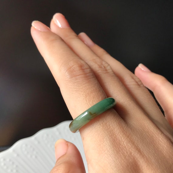 US7.75 Natural jade band ring Authentic Burmese Jadeite Abacus Ring