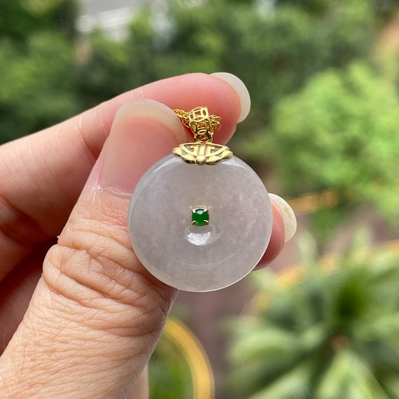 Jade Donut Pendant - Authentic  Myanmar Type A Translucent White Jadeite 18K gold Pendant Genuine Burmese White Jade Pendant