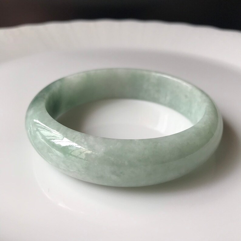 Untreated Jade Bangle 59.1mm- Faint Green and Gray Burmese Jadeite Authentic Grade A Translucent Green Jade Bangle image 6