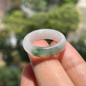 US7.9 Jade Band Ring for all genders - Natural Burmese Jadeite Type A Translucent White and Green Jade Ring Jade Band Ring