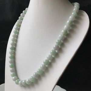 10mm Jadeite Bead Necklace Off-White Faint Green 100% Authentic Burmese Natural Jadeite Jade Grade A