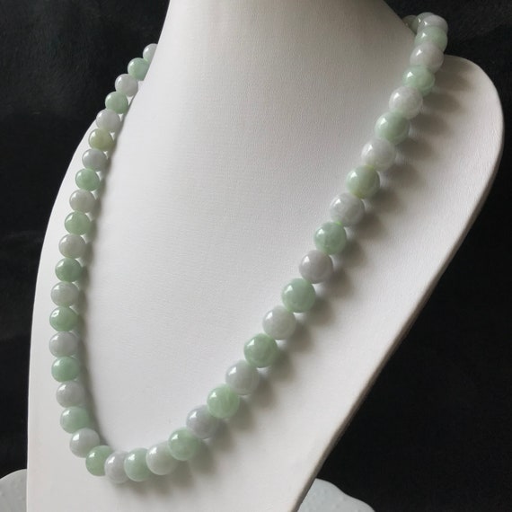 10mm Jadeite Bead Necklace Off-White Faint Green 100% Authentic Burmese Natural Jadeite Jade Grade A
