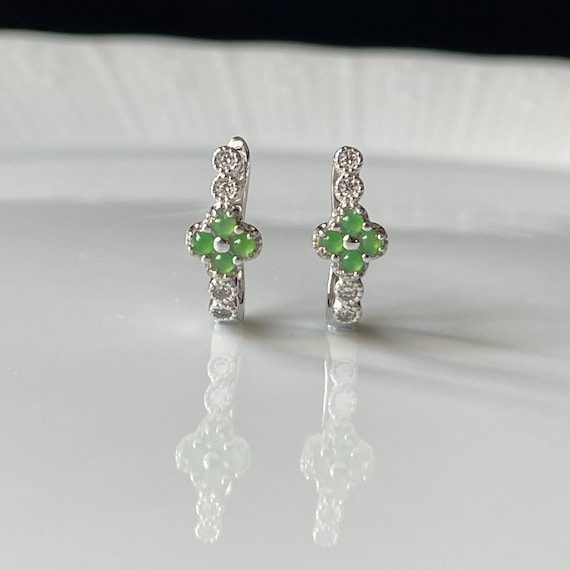 Jade Earrings - Type A Natural High Translucent Jadeite with 925 silver Icy Jade cabochons earrings