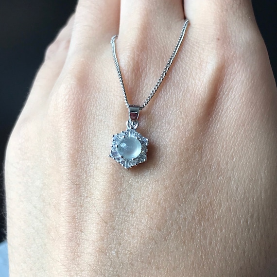 ICY jade Pendant with 925 silver and cubic zirconia - Natural Grade A Burmese Jadeite Authentic Icy Jade Cabochon Pendant