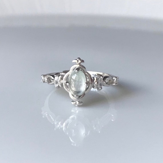 Icy Jade Ring Adjustable Jade cabochon ring - Fine Quality Type A Burmese Icy Jadeite Cabochon with 925 Silver Adjustable Ring