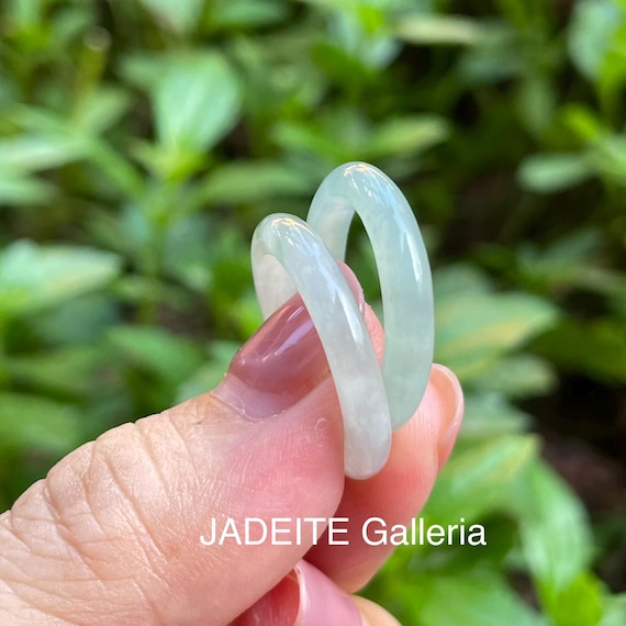 US6.5 Burmese Jadeite Band Ring - Natural burmese jadeite Translucent White and green stack rings set