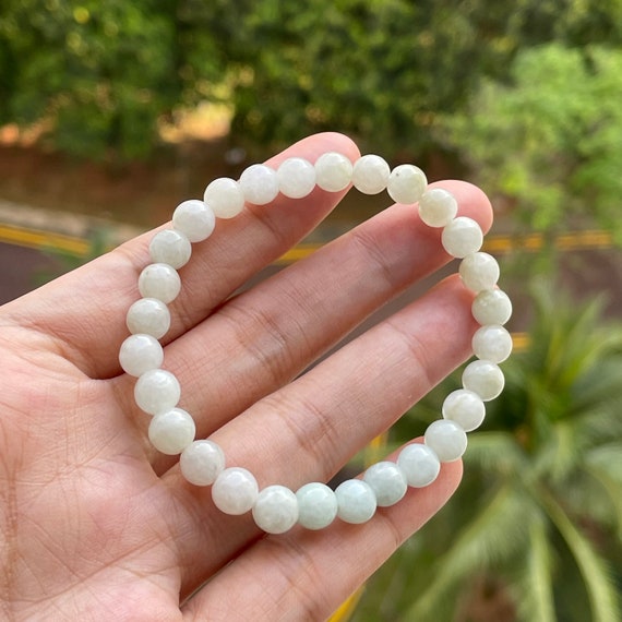 White Jade bead bracelet -  Natural BURMESE Jadeite Genuine Type A Translucent White 6mm jade bead bracelet