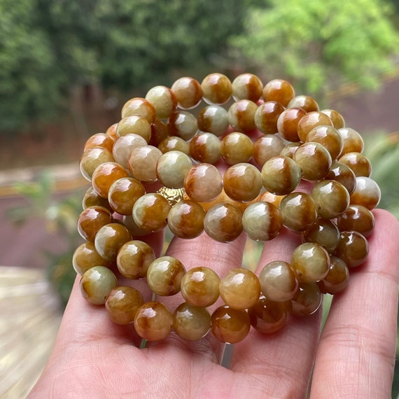 Jade Necklace Set Unique Natural Color - Genuine Authentic Natural Burmese Jadeite Grade A 8mm Jade Bead Necklace