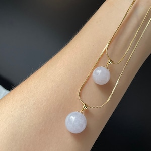18K Solid Gold Jade Bead Pendant - Natural Burmese Jadeite Type A , Translucent Soft Lilac Grade A jadeite Pendant (Lavender Jade)
