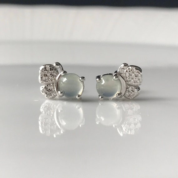 Grade A Icy Jade Earrings - MYANMAR Type A Natural Jadeite with 925 silver Colorless High Translucent Jade Cabochon Earrings
