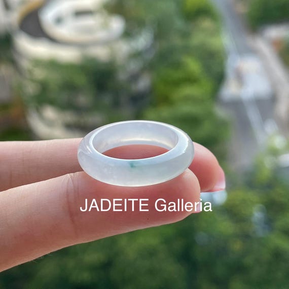 Jade Ring US5.75 - Authentic BURMESE Jade Natural Grade A Translucent White with Touch of Green jade band ring