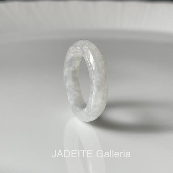 US7 BURMESE Jade Band Ring - Natural Burmese jadeite Translucent White Authentic Grade A hand made band ring unisex ring