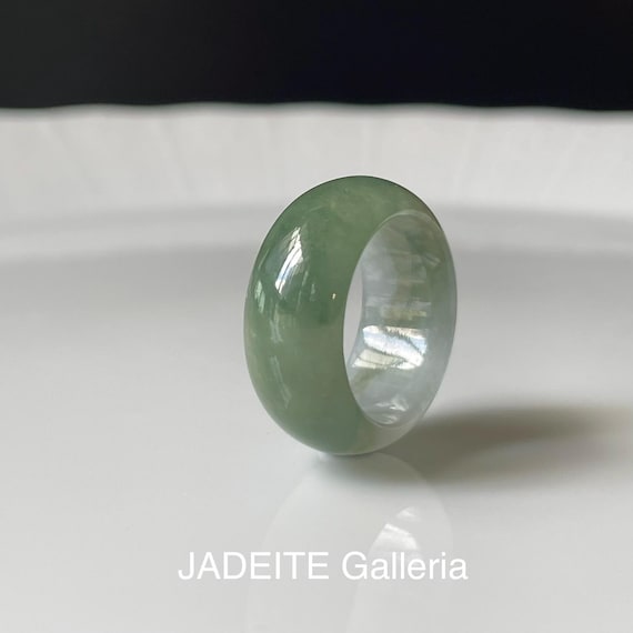 Wide Jade Band Ring US6-  Genuine Burmese Jadeite Natural Grade A Bi-color jade ring unisex jade band ring
