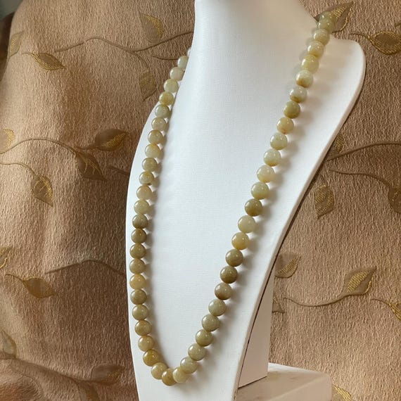 Jadeite Necklace  Natural Yellow Jade Bead Grade A BURMESE Jade