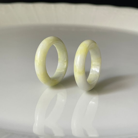 Jade Rings 2 pcs bundle Set US6.25 dual jade band rings - Authentic Burmese Jadeite Jade  Natural Grade A Semi Translucent
