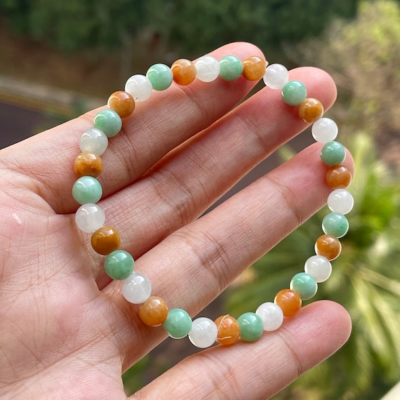 Jade bracelet 5mm Jadeite Bead Bracelet Authentic Natural Myanmar Jadeite Tricolor Rainbow Corn Burmese Jade Beads Bracelet
