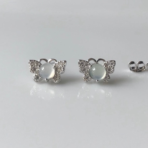 Grade A Icy Jade Earrings - MYANMAR Type A Natural Jadeite with 925 silver Icy jadeite cabochon Earrings