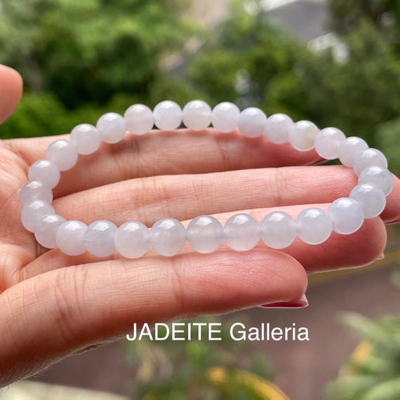 Jade bead bracelet- Natural Type A Burmese Jadeite Fine quality Translucent Soft Lavender 6mm beads bracelet 15cm inner circumference