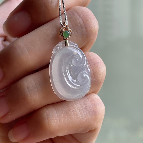 High Translucent Fine Quality Jadeite Ruyi(as desired/ as you wish) Pendant - Authentic  Burmese Type A Jadeite 18K Solid Yellow Gold