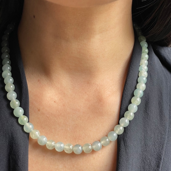 Green Jade Bead Necklace Bracelet Set JG Signature Gift Set- Genuine Authentic Natural Myanmar Jadeite Jade Grade A 9mm beads