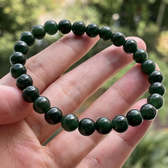 Jade Bead Bracelet 7mm - Authentic Natural Myanmar Jadeite Type A Jadeite Darkgreen Bead Bracelet