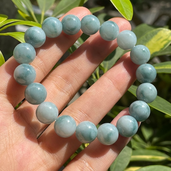 10mm Jade bead bracelet Untreated Jadeite bracelet unisex wearable- Natural Type A Rare Blue Floral Authentic Burmese Jadeite