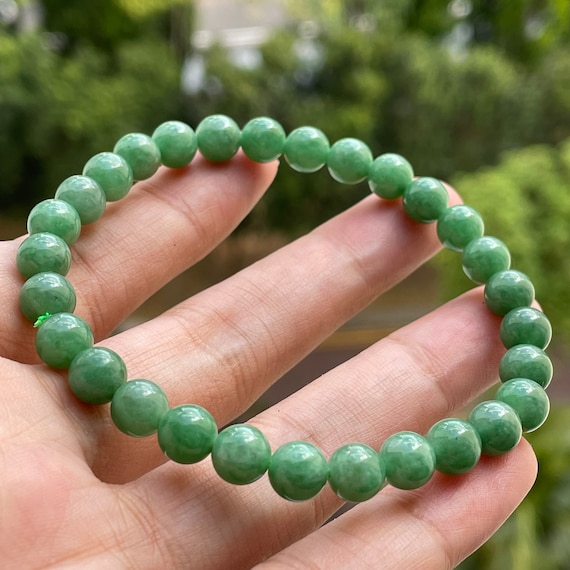Green Jade bead bracelet 6mm+ beads Natural Type A Burma Jadeite Semi-Translucent Green Jadeite bracelet Myanmar jade jewelry