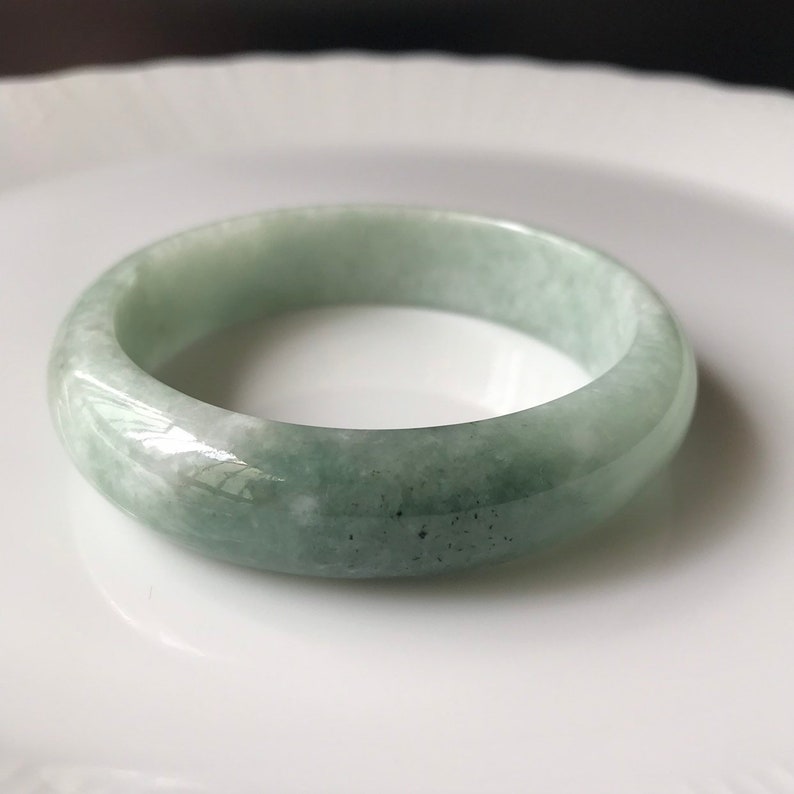 Untreated Jade Bangle 59.1mm- Faint Green and Gray Burmese Jadeite Authentic Grade A Translucent Green Jade Bangle image 5