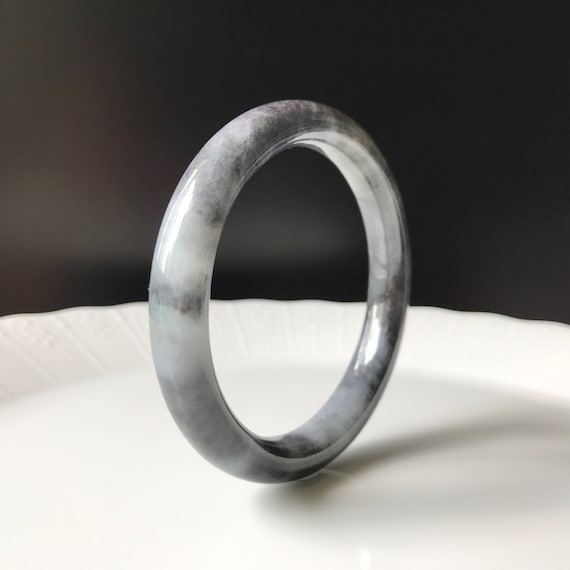 Jade Bangle 58.1mm - Natural Type A (Grade A) Authentic Burmese Jadeite Black Grey Round Jade Bangle