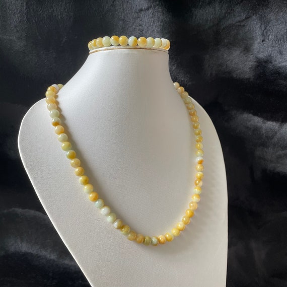 JG Signature Gift Set Jade Necklace Bracelet Set - Genuine Authentic Natural Myanmar Jadeite Jade Grade A 7mm beads Jadeite Bead Necklace
