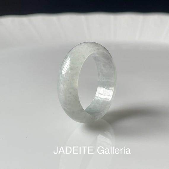 US10.25 BURMESE Jade Band Ring - Natural Burmese jadeite Translucent White Authentic Grade A hand made band ring unisex ring