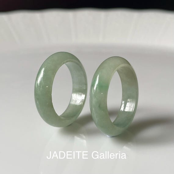 TWIN Jade Rings US6.5 Authentic Burmese Jadeite Jade 100% Natural Grade A Translucent Green