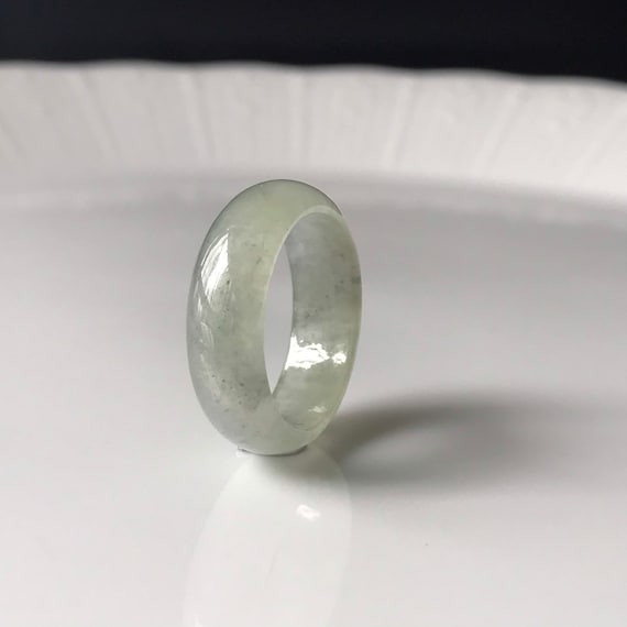 Jade Ring US 8.75 Translucent Greenish beach sand - Natural Jadeite Type A Burmese Jade Grade A abacus ring