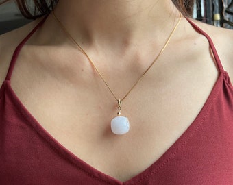 White Jadeite Royal Smooth Drum Pendant/ Charm - Translucent Myanmar Jadeite Authentic Grade A