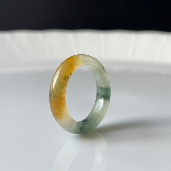Jade Band Ring US5.5 -  Genuine Burmese Jadeite Natural Grade A Rare Golden Honey Patch Translucent unisex jade band ring Yellow jade