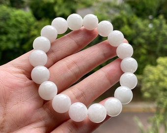 White Jade bracelet - Authentic Natural Burmese Jadeite Jade Type A White Jadeite 11 mm bead bracelet