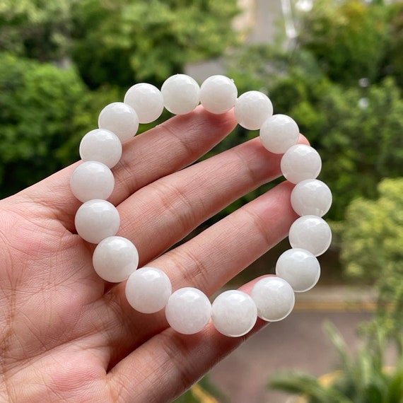 White Jade bracelet - Authentic Natural Burmese Jadeite Jade Type A White Jadeite 11 mm bead bracelet