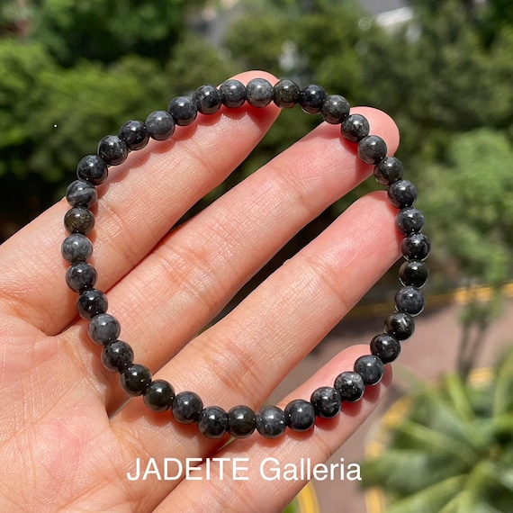 Natural Jade Bead Bracelet 5mm - Authentic Natural BURMESE Jadeite Dark Grey Type A Black Chicken Variety Jade Bead Bracelet