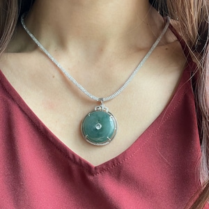 Translucent Jadeite Pendant - Grade A Translucent Natural Burmese Jadeite dark green floating flakes Jade Donut Pendant