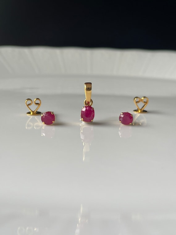 Natural Ruby Set Ruby Pendant Ruby Earrings Set 18K Solid Yellow Gold -  Unheated Genuine Natural Mogok Ruby Burmese Ruby Jewelry
