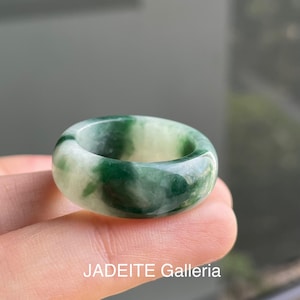 Jade Ring US 9.75 Natural jadeite jade grade A  translucent green, Burmese Jadeite Band Ring