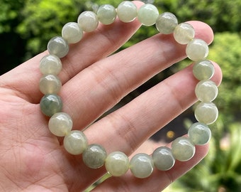 Pulseira de contas de jade 8 mm - Jadeíta birmanesa translúcida tipo A natural, amarelo-marfim, grau A