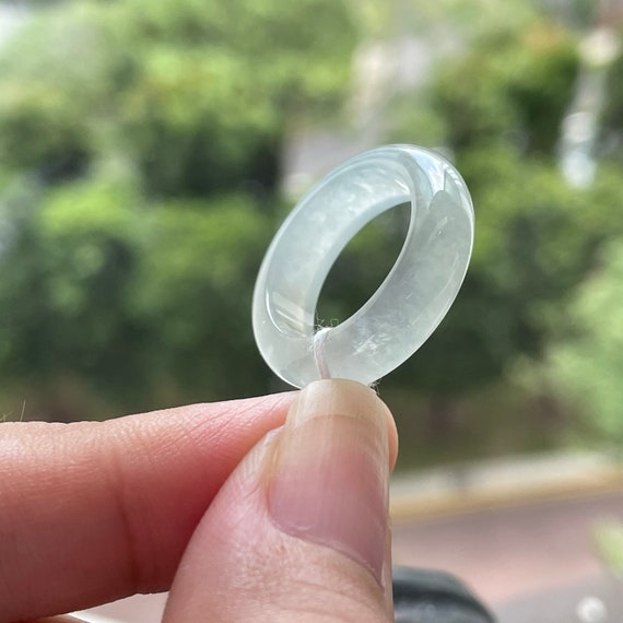 US5.4 MYANMAR Jadeite Band Ring - Natural burmese jadeite Translucent White Authentic Grade A hand made band ring unisex abacus jade ring