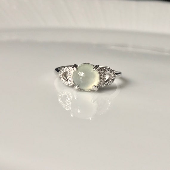 ICY Jade Ring Adjustable  - Type A Authentic Burmese Icy Jadeite Cabochon 925 Silver Ring