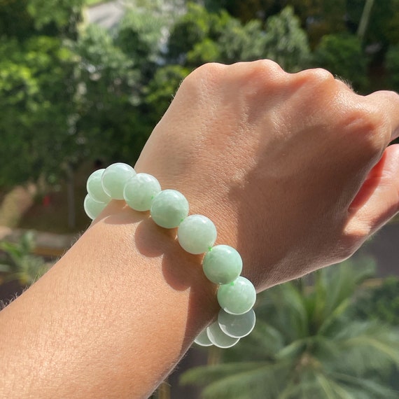 Jade Bead Bracelet Green Jadeite Bead Bracelet Authentic Type A Myanmar Jade 13mm Bead Bracelet