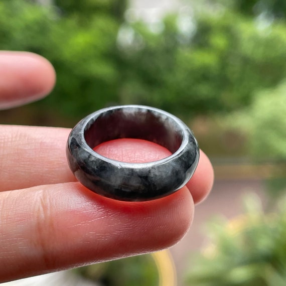 US5.3 Translucent Jadeite ring Type A Myanmar Jade Ring Abacus jade band Ring Authentic Translucent Black Color Jadeite Ring