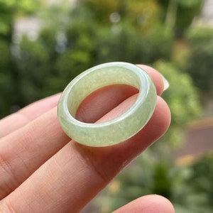 US8 Myanmar Jade Ring Translucent Green Burmese Jadeite Abacus Ring Natural Jade Type A Authentic band ring