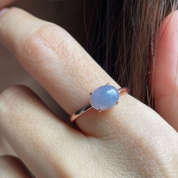 Lavender Jadeite Oval Cabochon Adjustable Ring - Genuine Natural Burmese Jadeite Type A/ Grade A Fine Translucent Jade Silver Ring