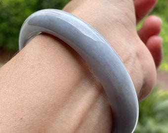 Jade Bangle 58mm - Authentic Burmese Jadeite Jade Genuine Natural Grade A Translucent Bluish Lavender Jade Bangle
